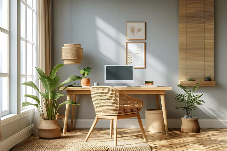 Green Plant vase with Lamp on the table