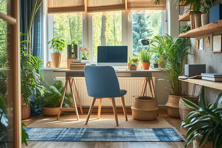 Flowers & Plant vases & Laptop on the table