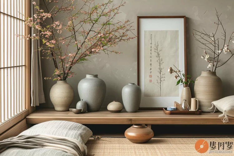 Home office room Dried flowers vases on the table