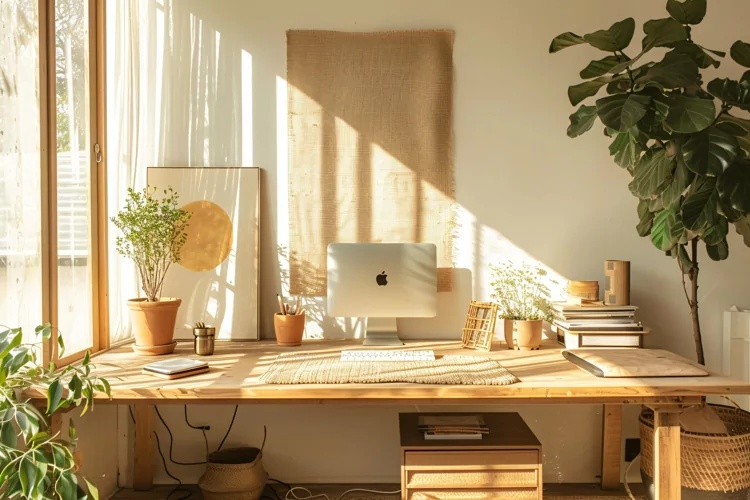 Home office room Dried flowers vases on the table