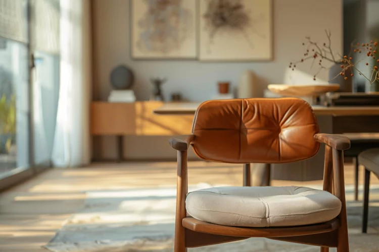 Home office room in chair with dried flowers