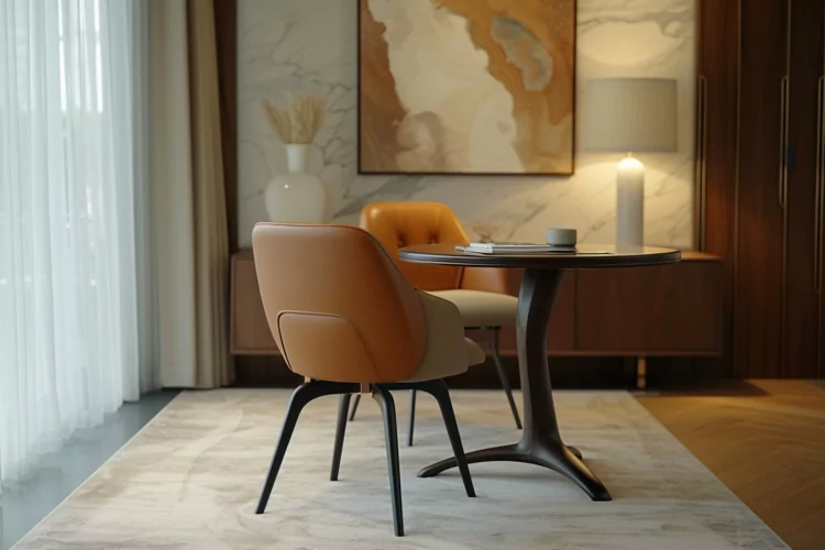 Home office room in chair with dried flowers