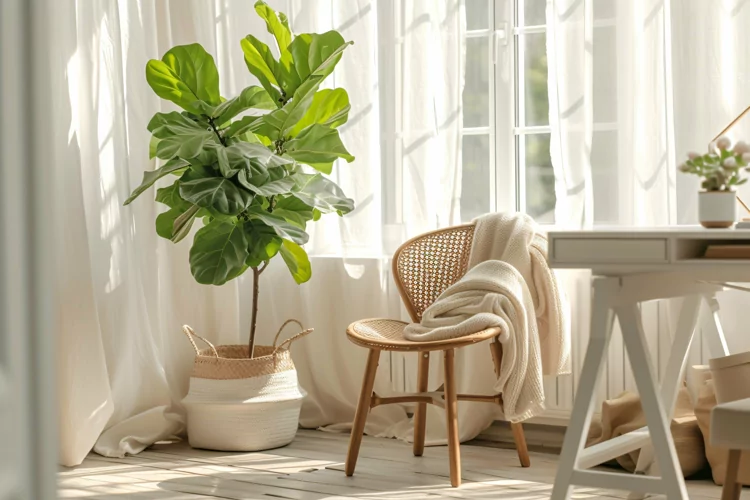 Home office room with big vases & chair under the table