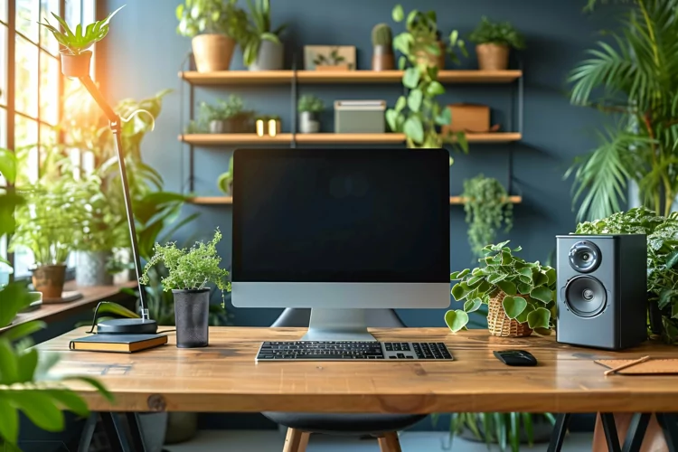Home office room vase book on the wooden table