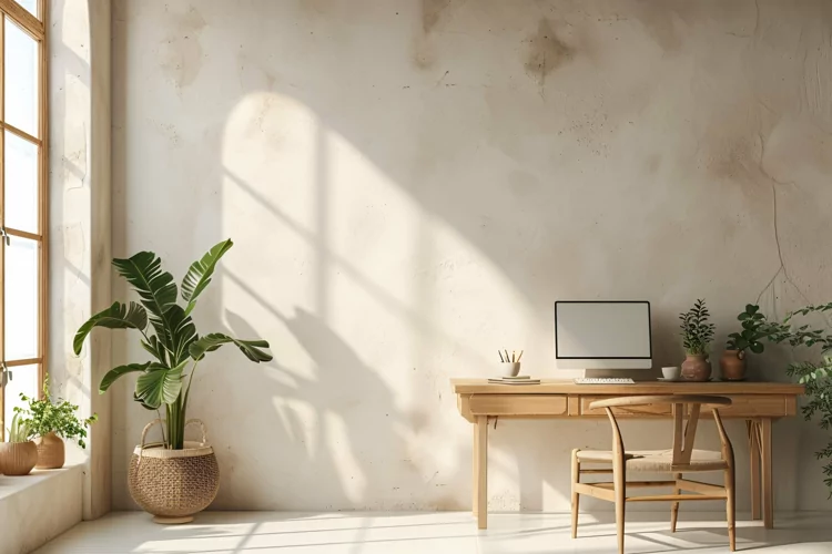 Home office room with chair computer on the table