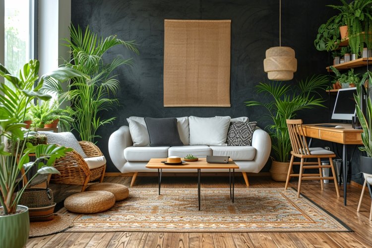 Home office room with chair & sofa vases on the wooden ply example image 1