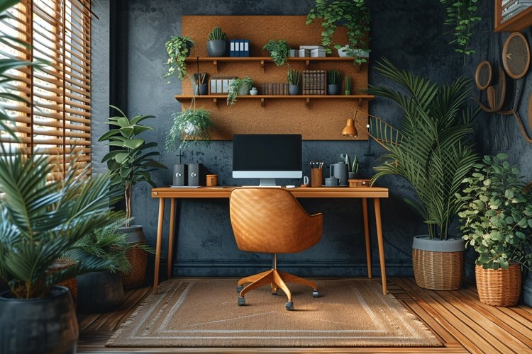 Home office room with vases on the wooden table example image 1
