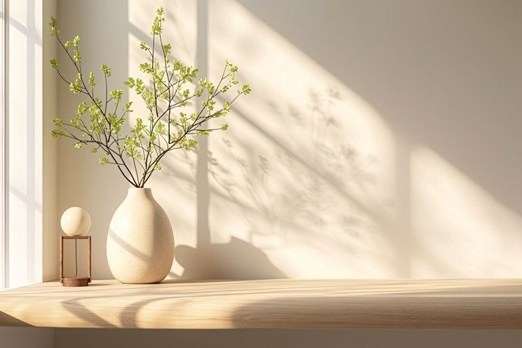 Home with vase on the Wood ply Sunlight from window example image 1