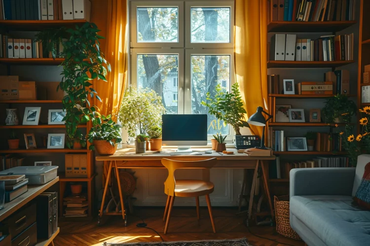 Home office room with chair & Book on the table