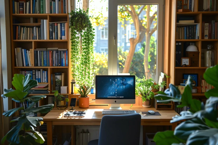 Home office room with chair & Book on the table