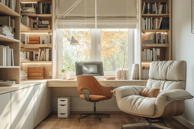 Home office room with chair & Book on the table example image 1