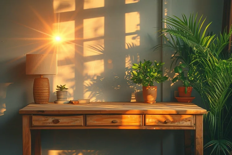 Home Workstation Vase and Desk Sunlight from window