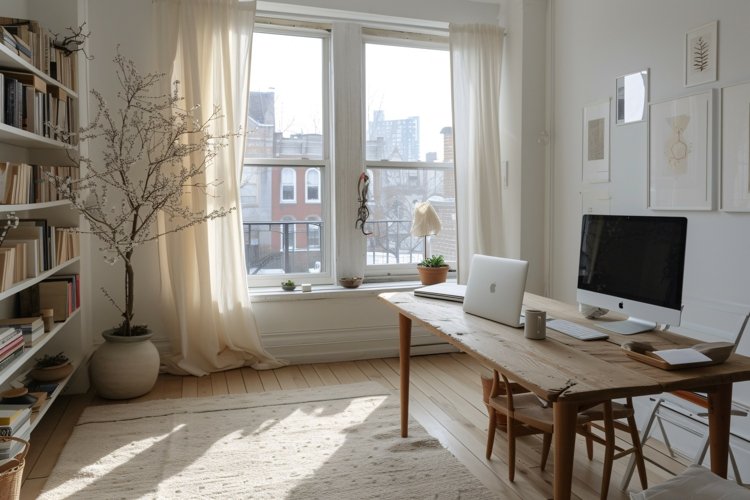 Home office room with chair & laptop Book on the table example image 1