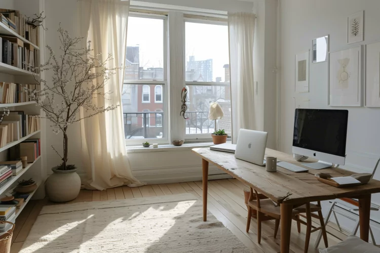 Home office room with chair & laptop Book on the table