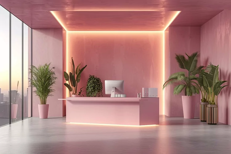 living Room Plants Vase and Frame on Pink wall sunlight