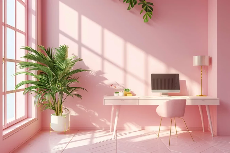 living Room Plants Vase and Frame on Pink wall sunlight