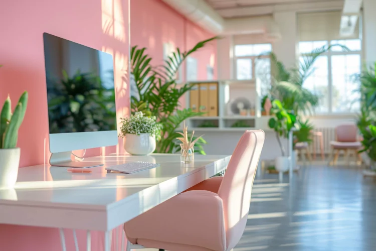 living Room Plants Vase and Frame on Pink wall sunlight