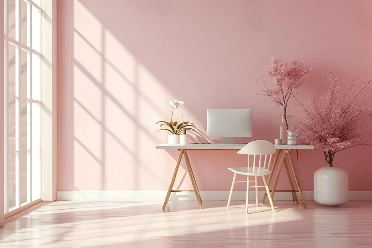 living Room Plants Vase and Frame on Pink wall sunlight