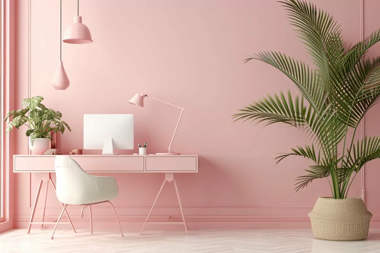 living Room Plants Vase and Frame on Pink wall sunlight