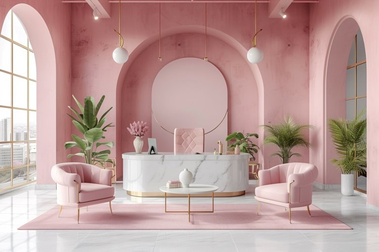 living Room Plants Vase and Frame on Pink wall sunlight example image 1