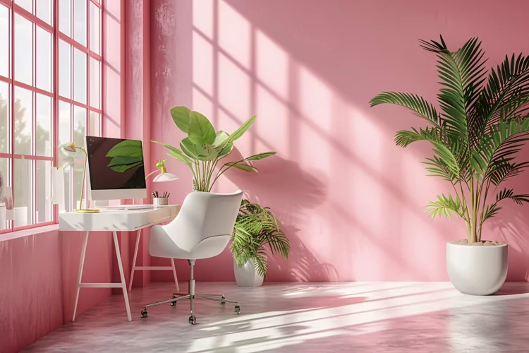 Living Room Plants Vase and Frame on Pink wall sunlight
