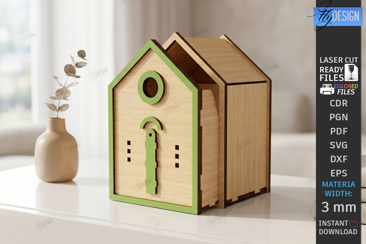 3D House Organizer Laser Cut | Storage Box | Village Cottage