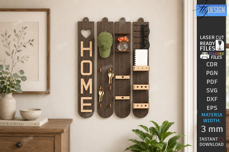 Home Organizer Key Holder Rack Laser Cut | Wall Decor
