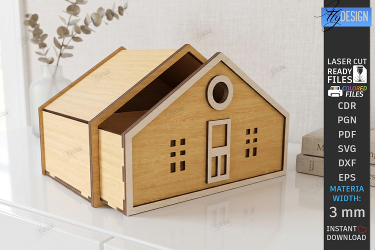 3D House Organizer Laser Cut | Storage Box | Village Cottage