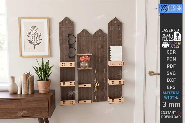 Home Organizer Key Holder Rack Laser Cut | Wall Decor
