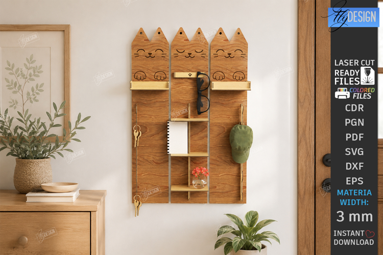 Home Organizer Key Holder Rack Laser Cut | Wall Decor