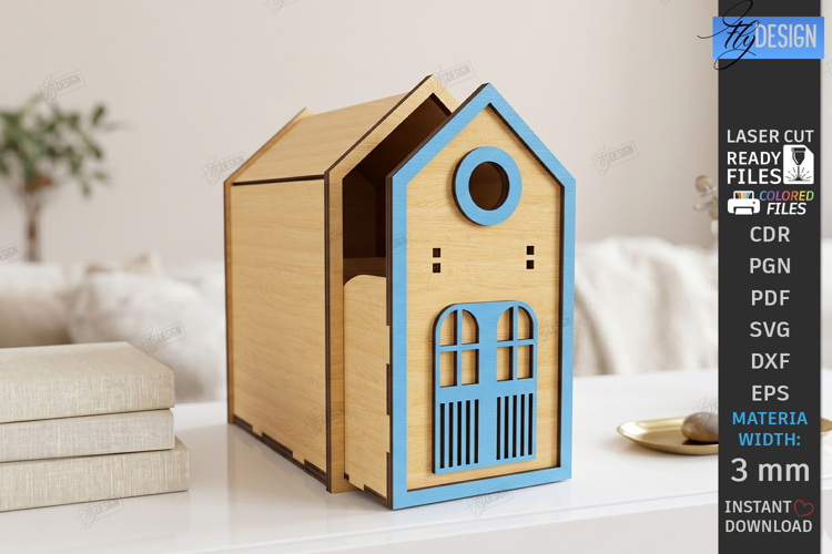 3D House Organizer Laser Cut | Storage Box | Village Cottage