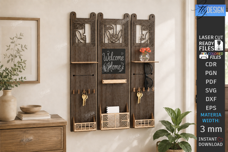 Home Organizer Key Holder Rack Laser Cut | Wall Decor