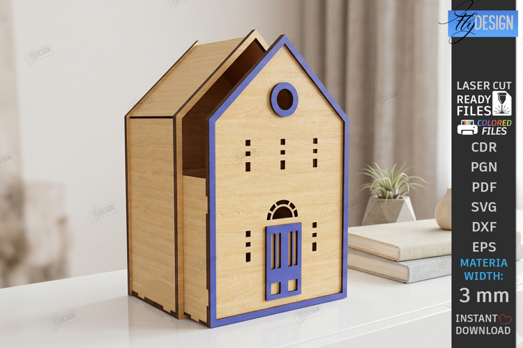 3D House Organizer Laser Cut | Storage Box | Village Cottage