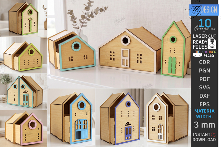 3D House Organizers Laser Cut Bundle | Storage Boxes | CNC