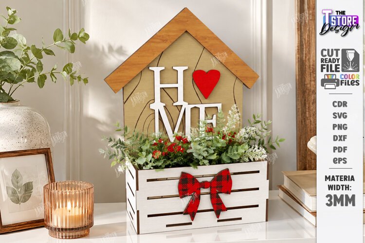 Home Planter Laser Cut | 3D Flower Planter | Home Decor SVG example image 1