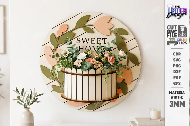Home Planter Laser Cut | 3D Flower Planter | Home Decor SVG
