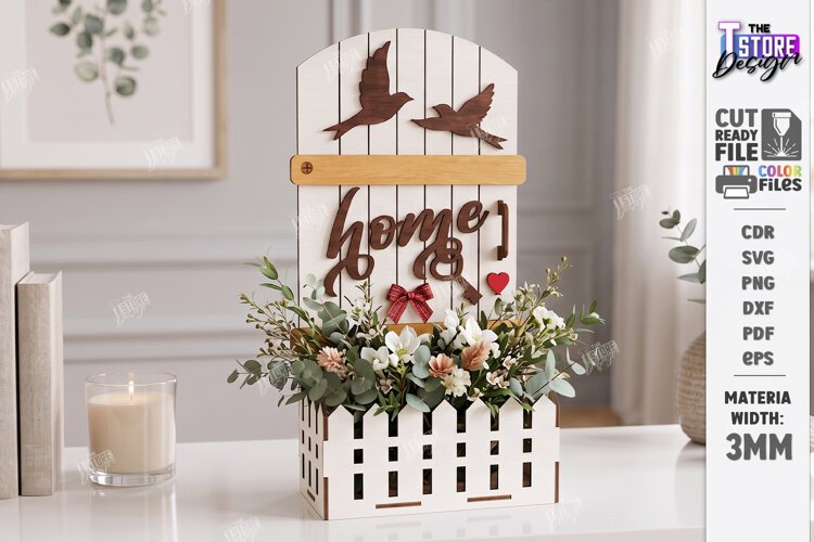 Home Planter Laser Cut | 3D Flower Planter | Home Decor SVG example image 1