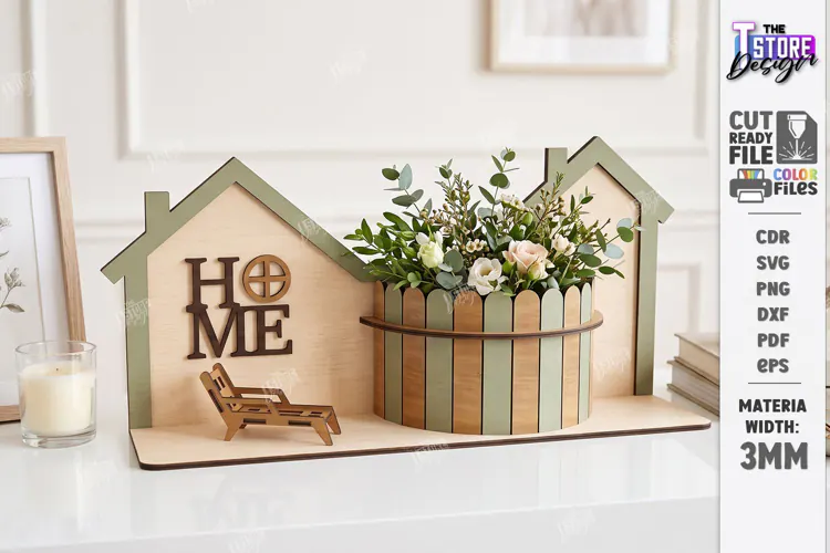Home Planter Laser Cut | 3D Flower Planter | Home Decor SVG
