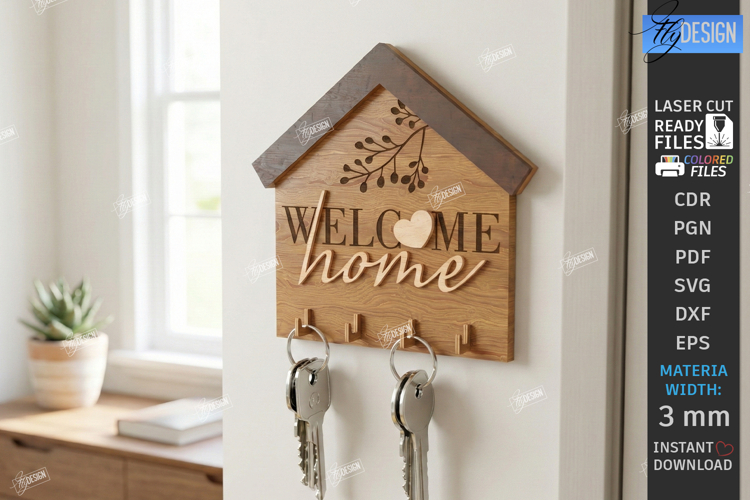 Wall Key Holder Laser Cut | Housewarming Gift | Key Hanger