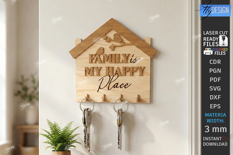 Wall Key Holder Laser Cut | Housewarming Gift | Key Hanger