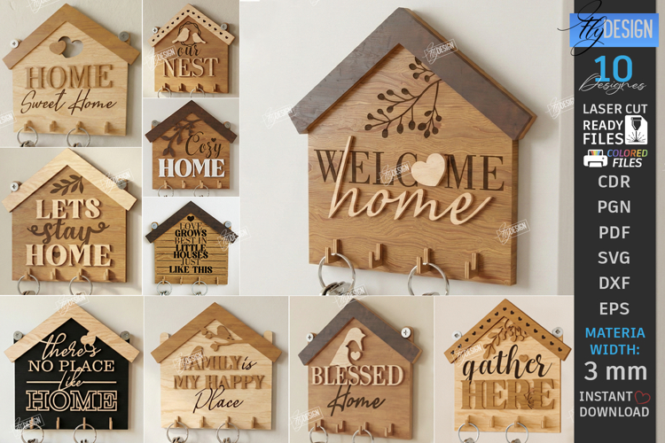 Wall Key Holder Laser Cut Bundle | Housewarming | Key Hanger