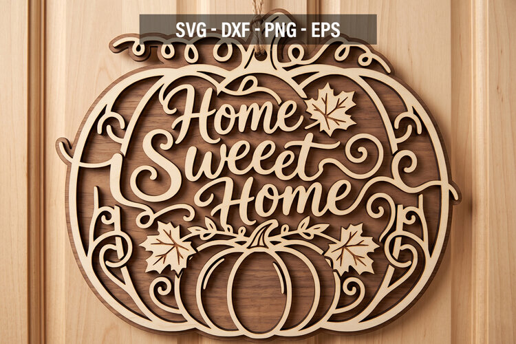 Home Sweet Home Pumpkin SVG , Autumn Door Hanger SVG, Fall example image 1