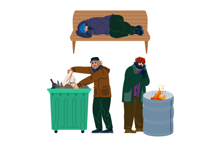 Homeless men facing struggle and harsh conditions