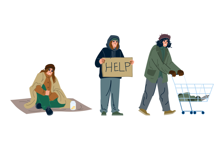 Homeless people experiencing poverty and asking for help
