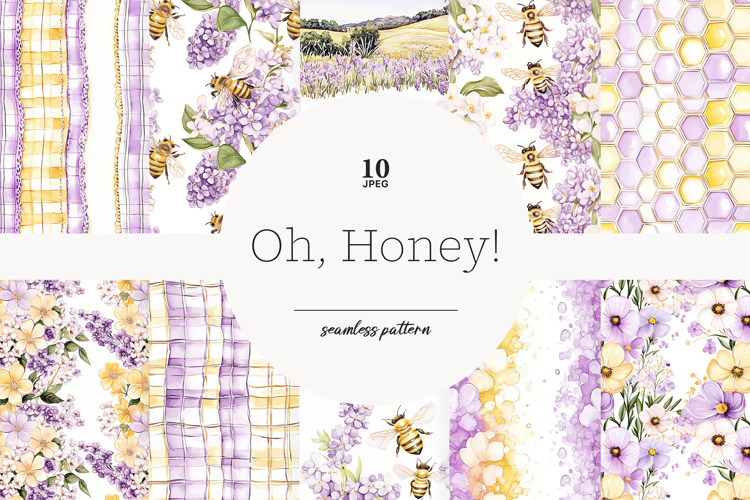 Honey Bee Digital Paper | Lavender Papers Honeycomb Patterns