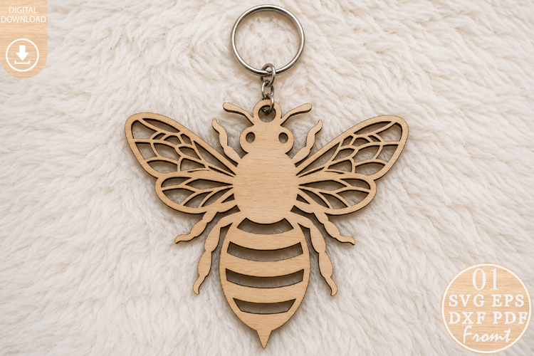 Honey Bee Keychain Laser Cut SVG