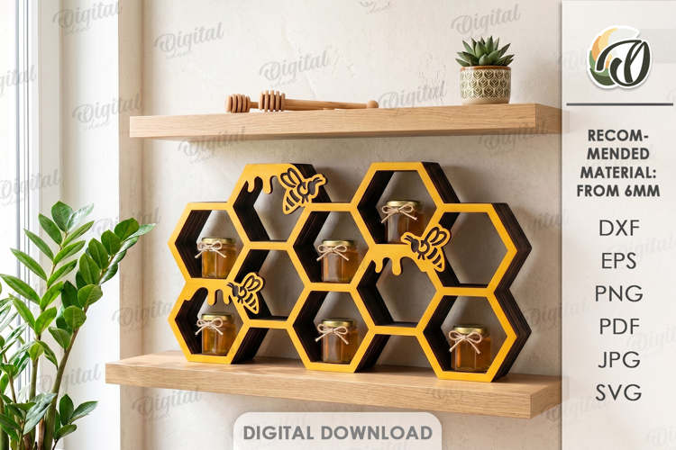 3D Bee Stand Laser Cut. Honey Jar Storage Organizer SVG