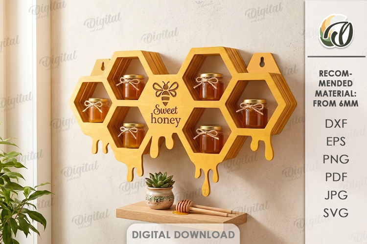 3D Bee Shelf Laser Cut. Honey Jar Storage Wall Hanger SVG