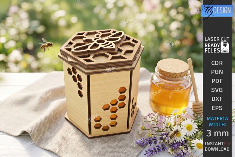 Honey Box Storage Laser Cut | Honeybee | Honeycomb Design