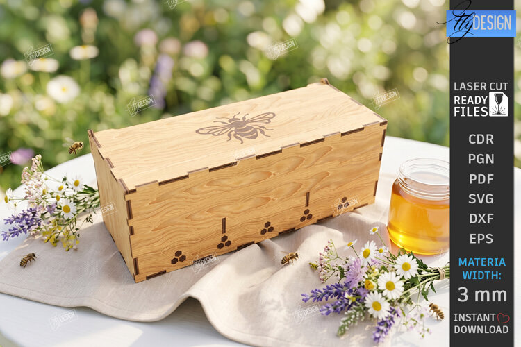 Honey Box Storage Laser Cut | Honeybee | Honeycomb Design example image 1